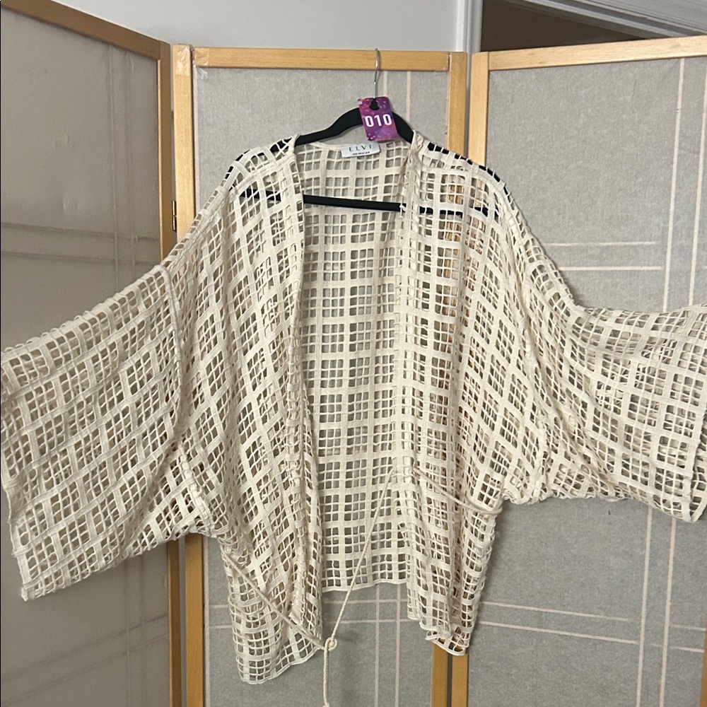 Elvi Beige Open Weave Kimono